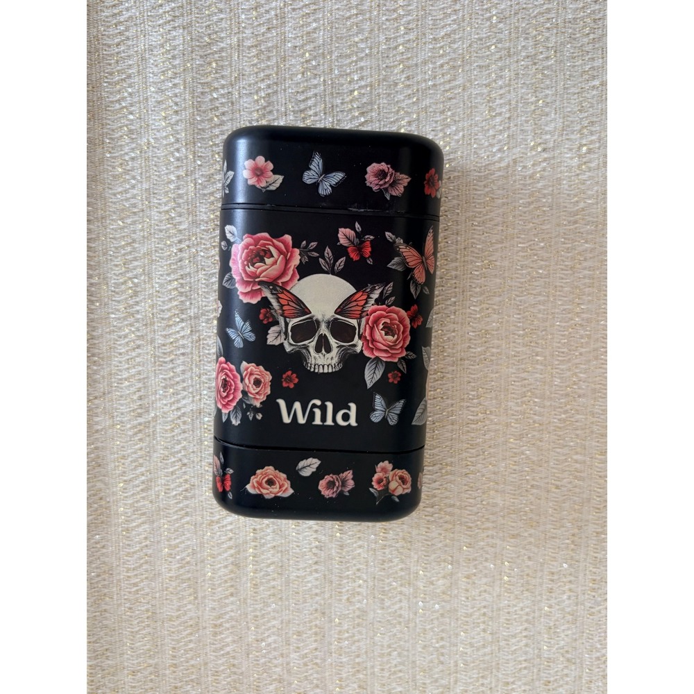 Wild Refillable Deodorant Case Women OS Black Excellent Skull Floral Butterfly